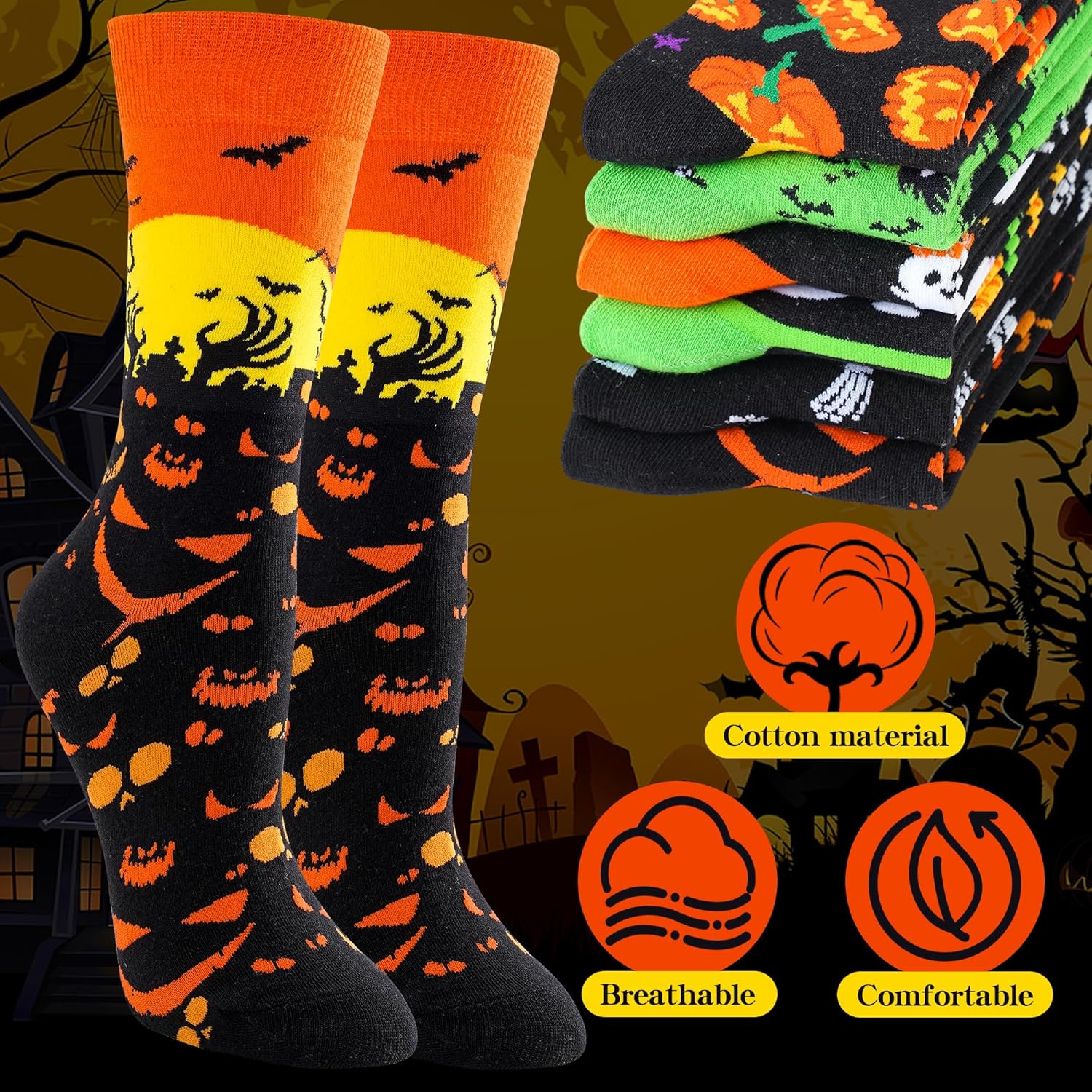 BONANGEL Halloween Socks Women, Funny Novelty Cute Holiday Crew Socks, Crazy Halloween Gifts for Women Girls - Image 6