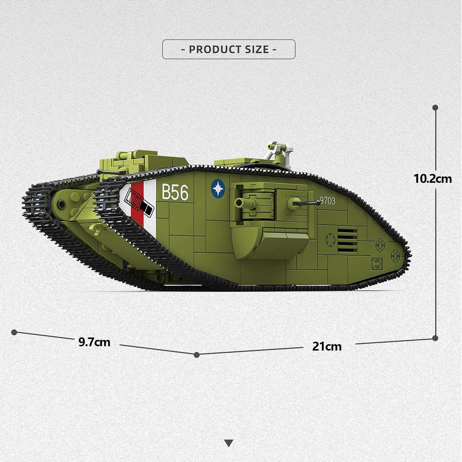 MK.V Heavy Tank Building Set for Adults, 900 PCS WW1 Military British Collectible Tank Bricks Model, 1:35 Scale Army Vehicle Toy, Gift for Military Fans & History Lovers