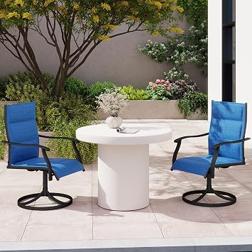 KROFEM Swivel Patio Chairs Set of 2,All-Weather Outdoor Dining Chairs with Padded Textilene Seat & Steel Frame for Garden,Poolside, Lawn and Backyard,Blue