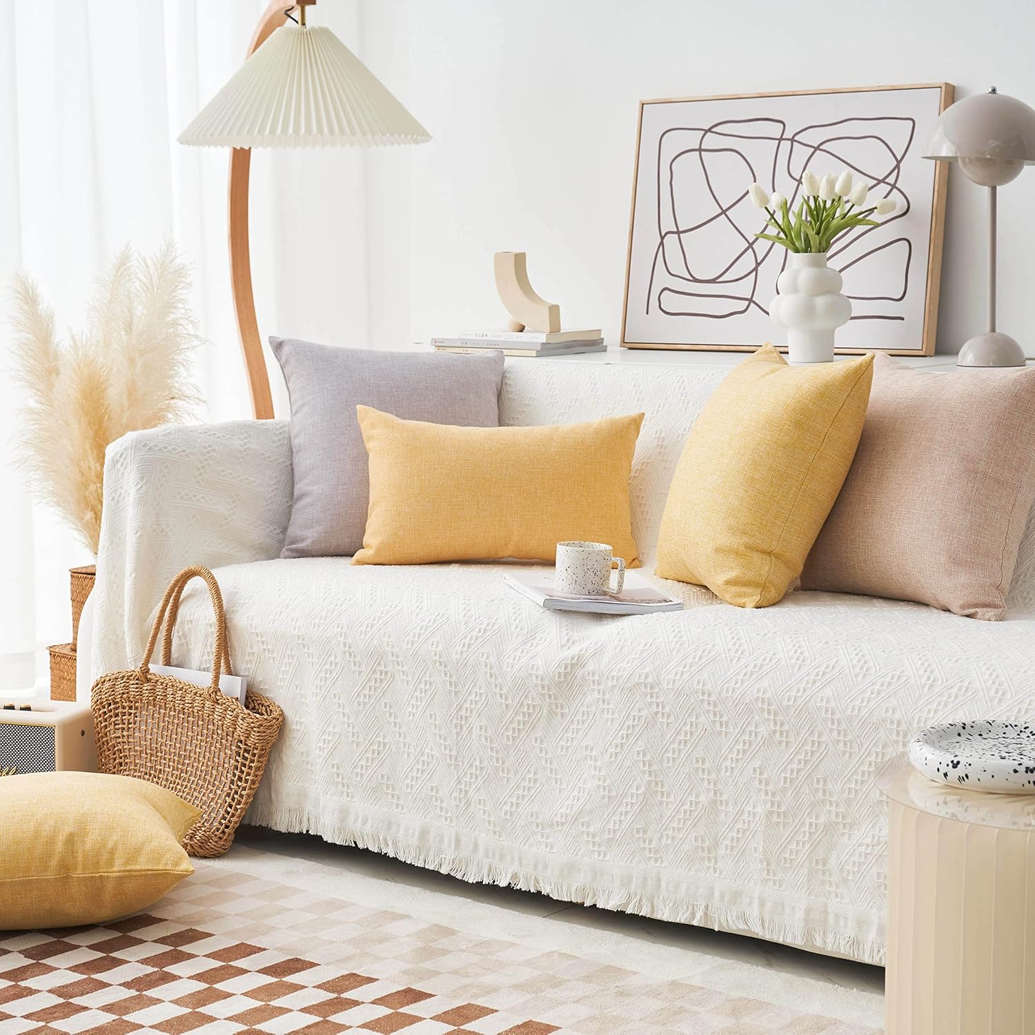 Home Brilliant Yellow 20x20 Fall Pillow Cover Textured Linen Throw Pillows for Couch Bench Sofa Decor, 50cm, 20 Inch, Yellow - Image 6