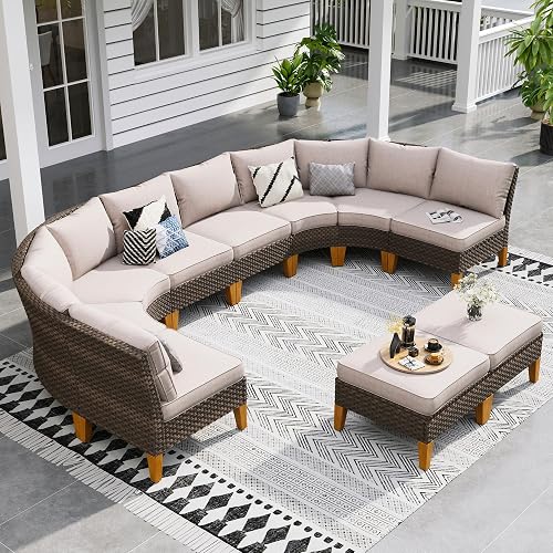 Sophia & William 10-Piece Wicker Patio Furniture Set, Half Moon, Beige