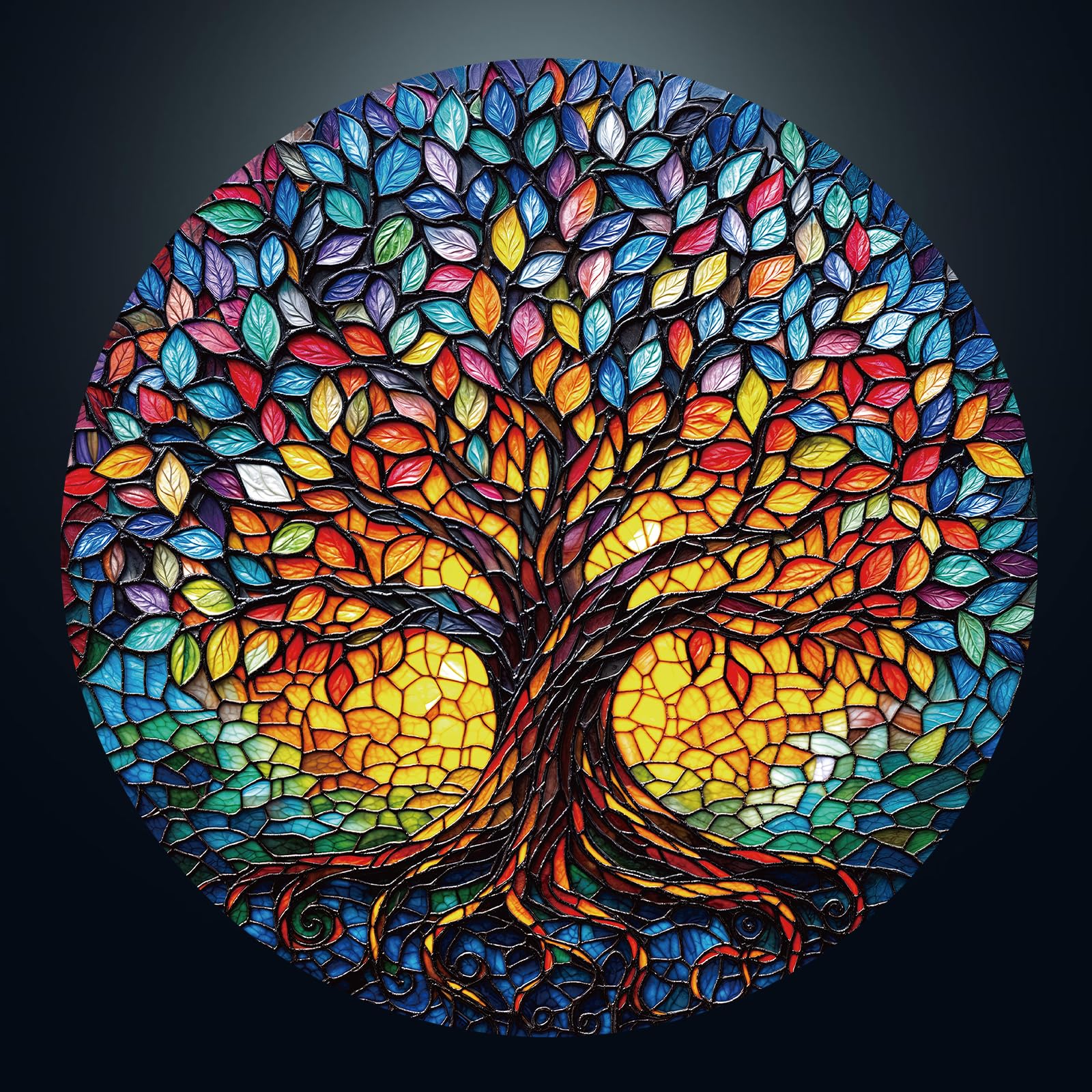 Jigsaw Puzzles for Adults 1000, Colorful Life Tree 1000 Piece Jigsaw Puzzle, 67.5 x 67.5cm Blue Card Round Flat Puzzle, Colorful Puzzles for Home Decor, Christmas & Birthday Gifts for Family Friends