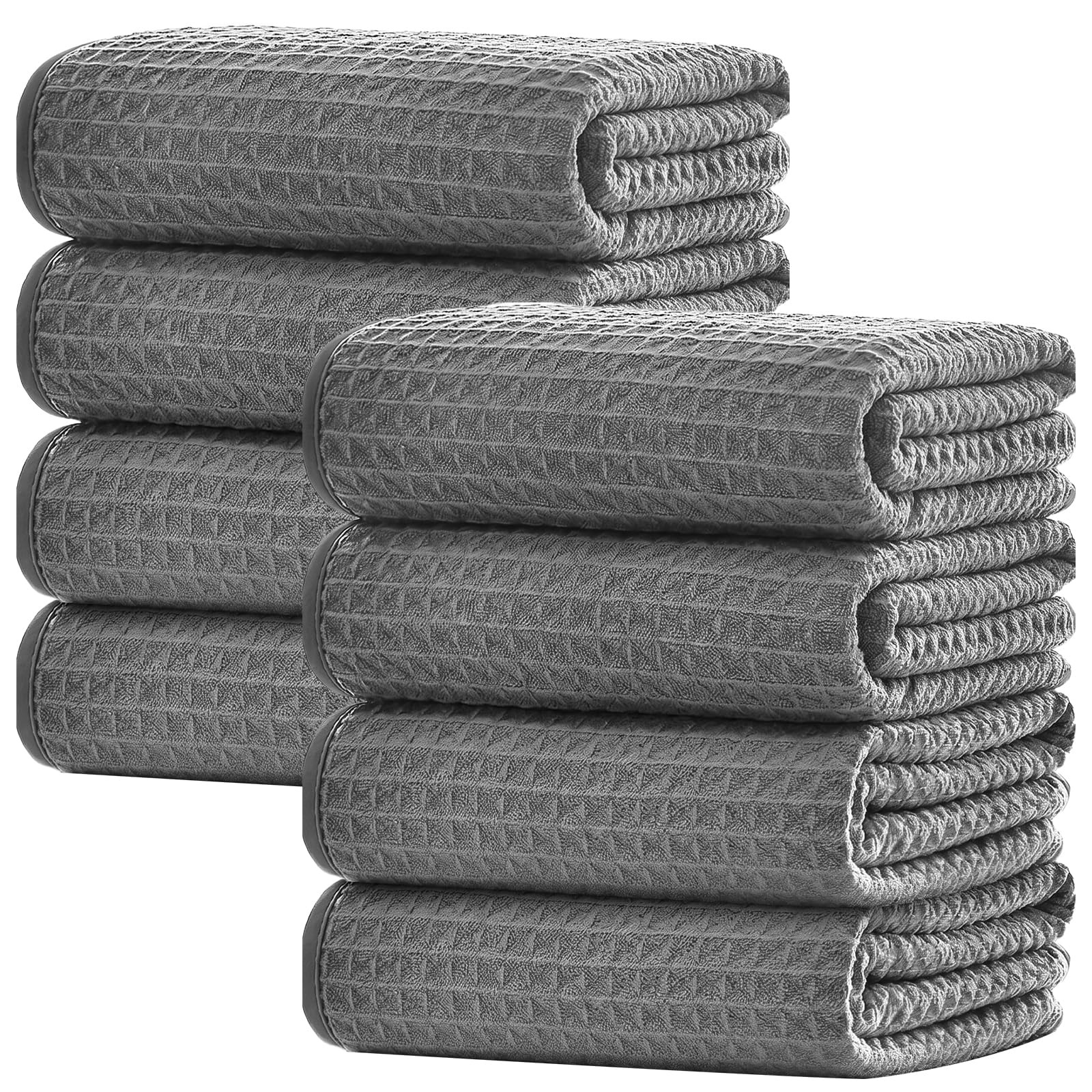 Zindoo Kitchen Towel, Grey Tea Towels Pack of 8, 70x50cm, Waffle Weave