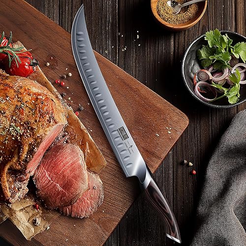 Miniatura 7 de HOSHANHO Cuchillo de corte para tallar, cuchillo japonés de acero de alto carbono de 12 pulgadas con mango ergonómico de madera de Pakkawood,