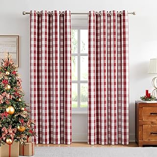 Amzdecor Buffalo Plaid Check Full Blackout Curtains Woven Checkered GEO ...