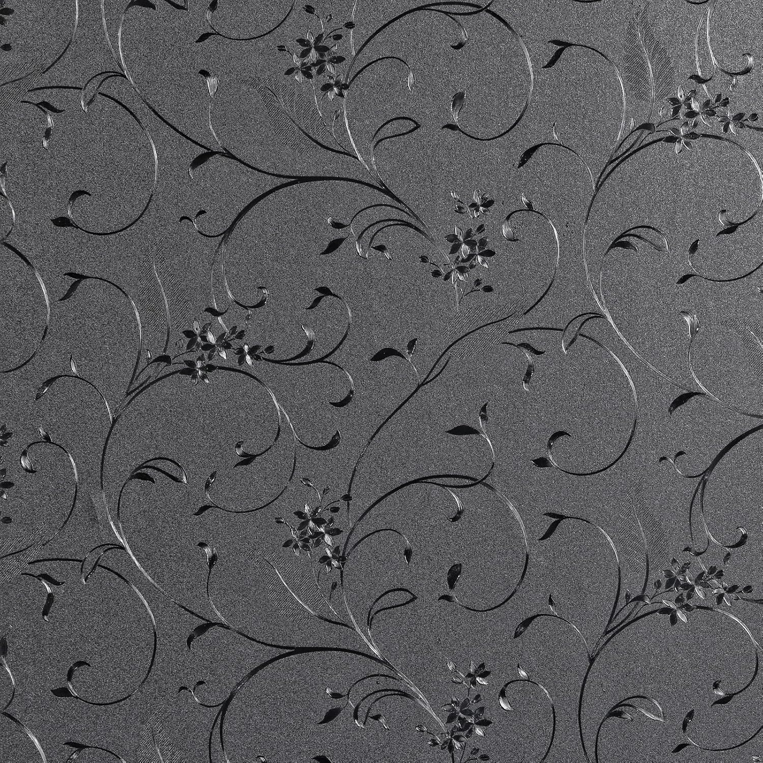 Mikomer Total Blackout Window Film,100% Light Blocking Privacy Glass Door Film Etched Flowers,Room Darkening Window Cling,No Glue/Heat Control/Anti UV for Day Sleep & High Privacy,35In. by 118In.