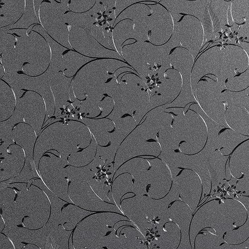 Mikomer Película opaca total para ventana, 100 % bloqueo de luz, película de privacidad para puerta de vidrio, flores grabadas, oscurecimiento de