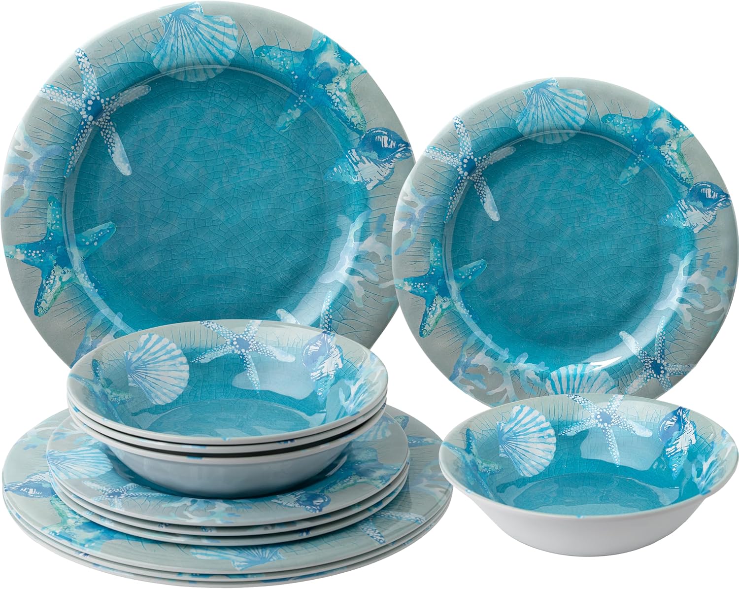 12 PCS Melamine Dinnerware set, Unbreakable Coastal Kuwait