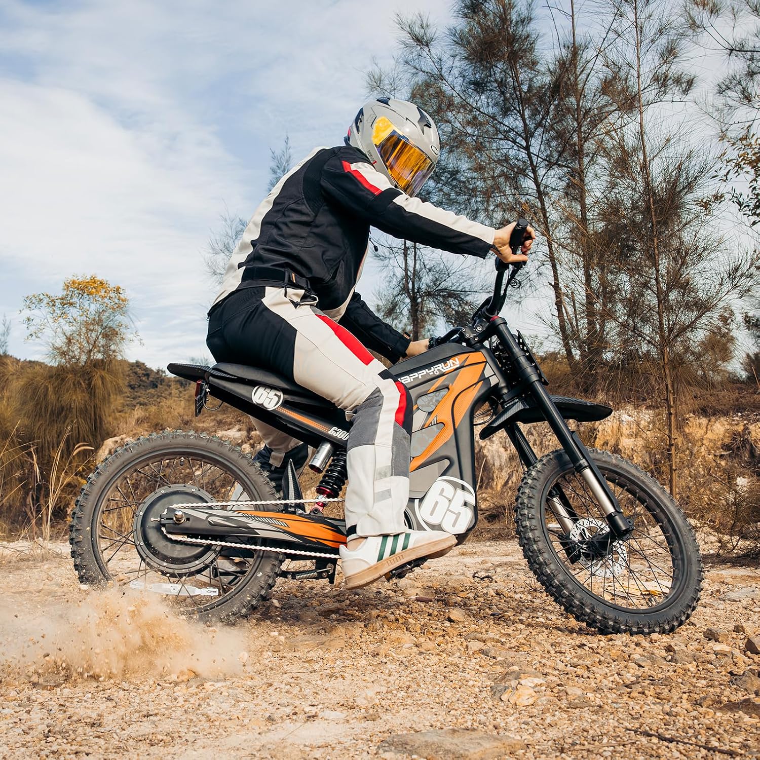 HAPPYRUN G300 Pro Electric Dirt Bike for Adults, 6500W Motor - 45° Slope, 50 MPH and 60-Mile Range 72V/30Ah Removable Battery, Hydraulic Brakes & Full Suspension Electric Motorcycle