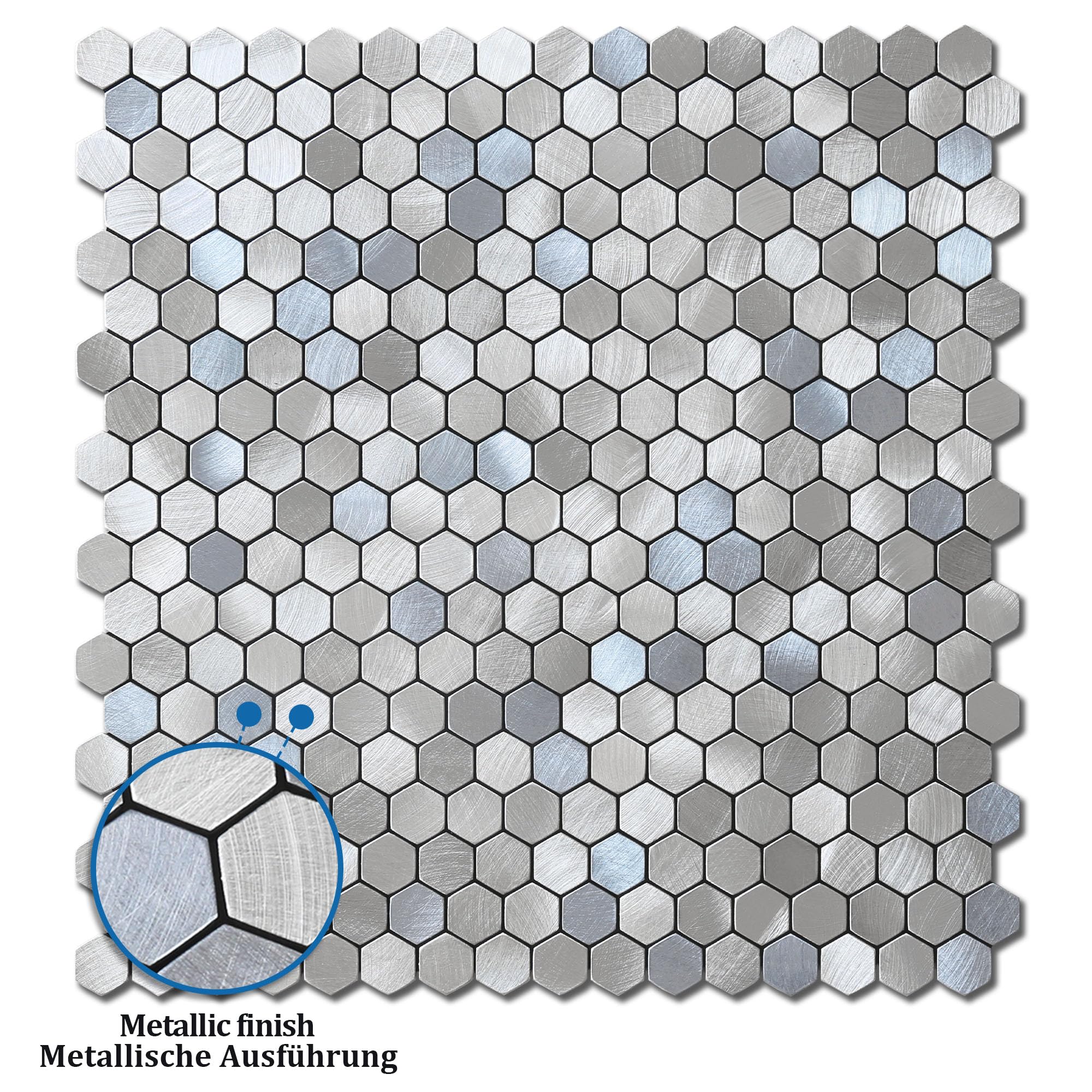 Selbstklebende Wandfliesen Küche Sechseckige Kaminfliesen Hitzebeständig Blau Grau 10 Stück
