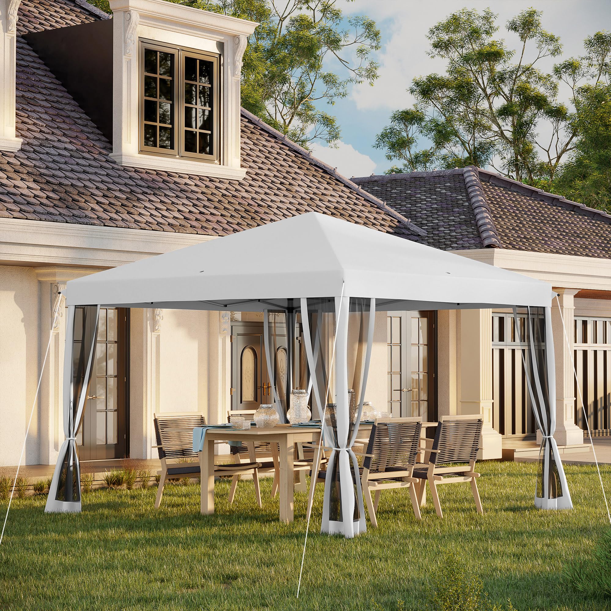 Outsunny Tonnelle Pop-up Barnum Pliant Style Colonial 3 x 3 m 4 moustiquaires + Sac de Transport crème