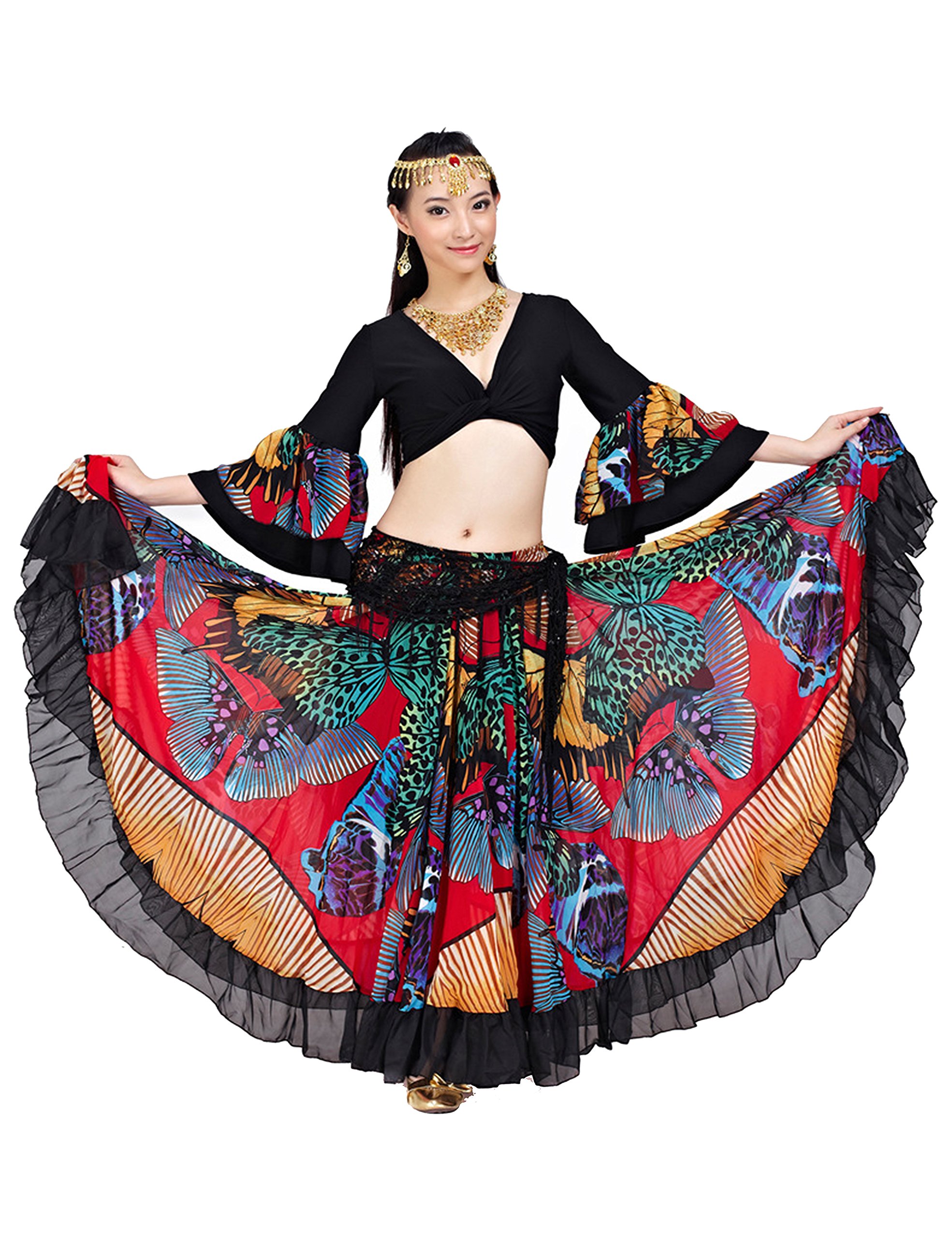Astage23 Yard Belly Dance Costume Boho Maxi Dress Tiered Tribal Turkish Gypsy Skirt