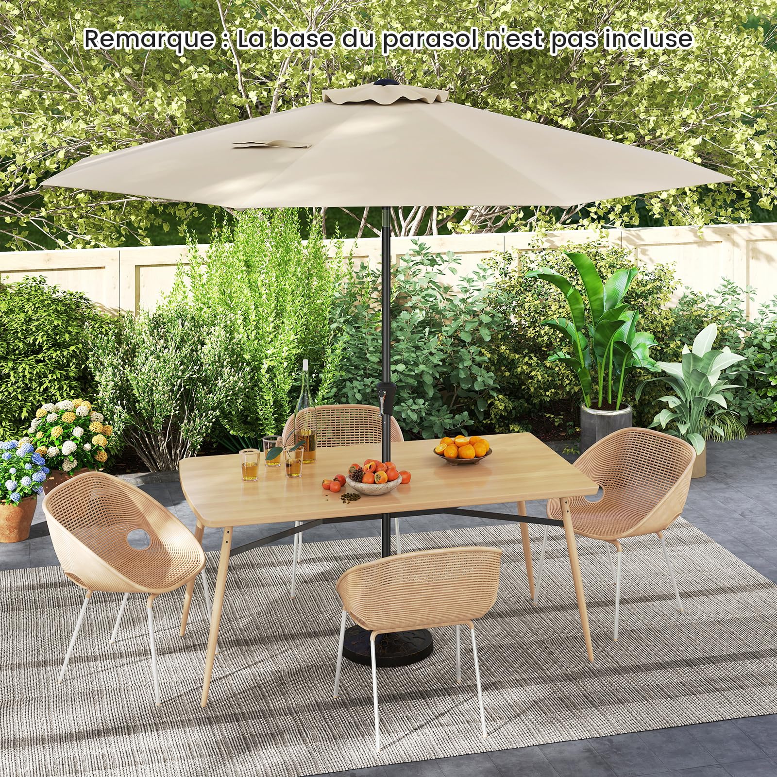 RELAX4LIFE Parasol Droit Inclinable 3M, Parasol de Jardin Extérieur 3M Rond, Inclinaison 25°, 8 Baleines, Manivelle, Polyester Résistant, Protection Solaire pour Balcon Terrasse (Beige)