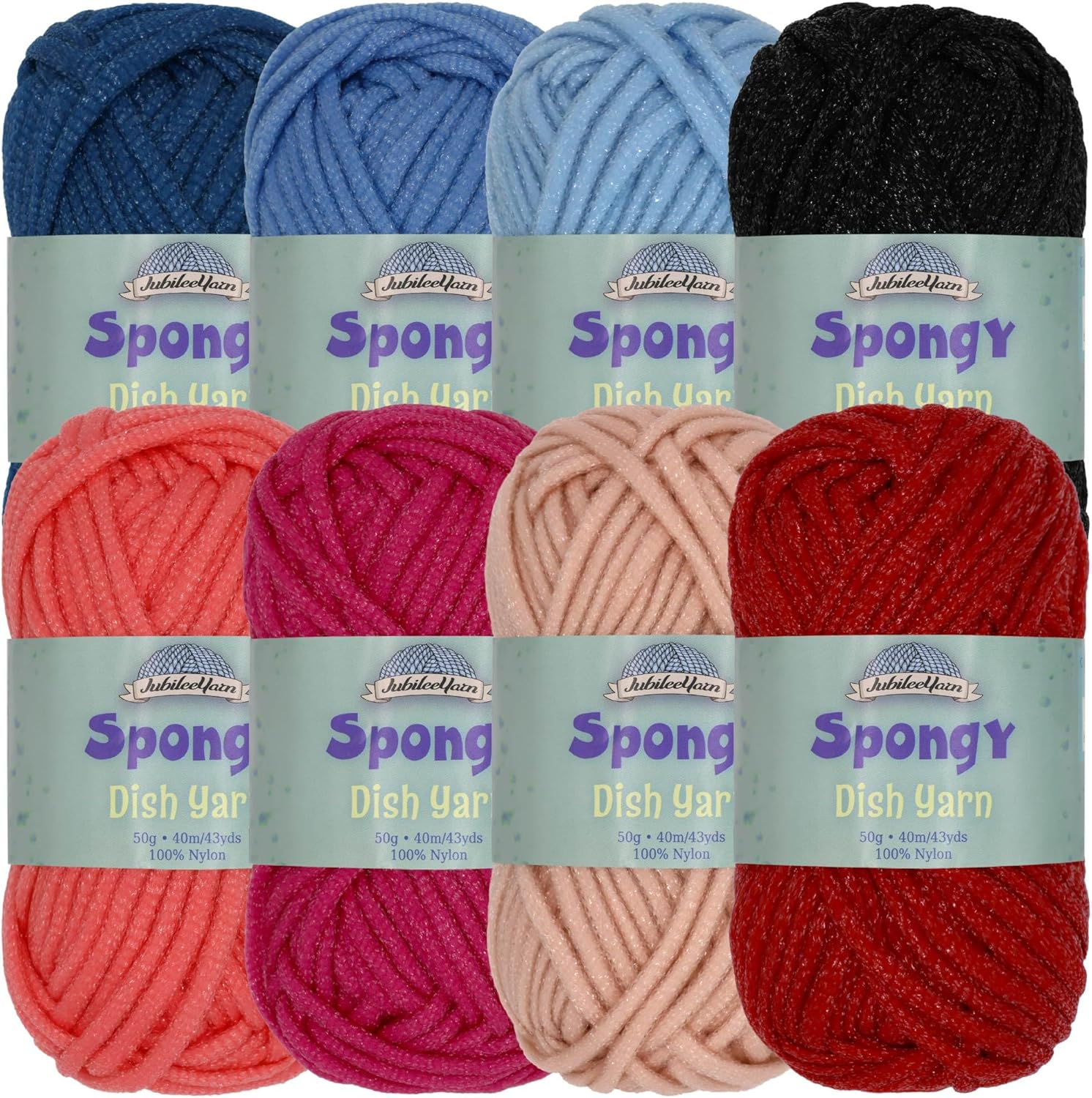 JubileeYarn Spongy Dish Yarn - Polyester Dishcloth - 50g/Skein - Shades of Red & Blue - 8 Skeins