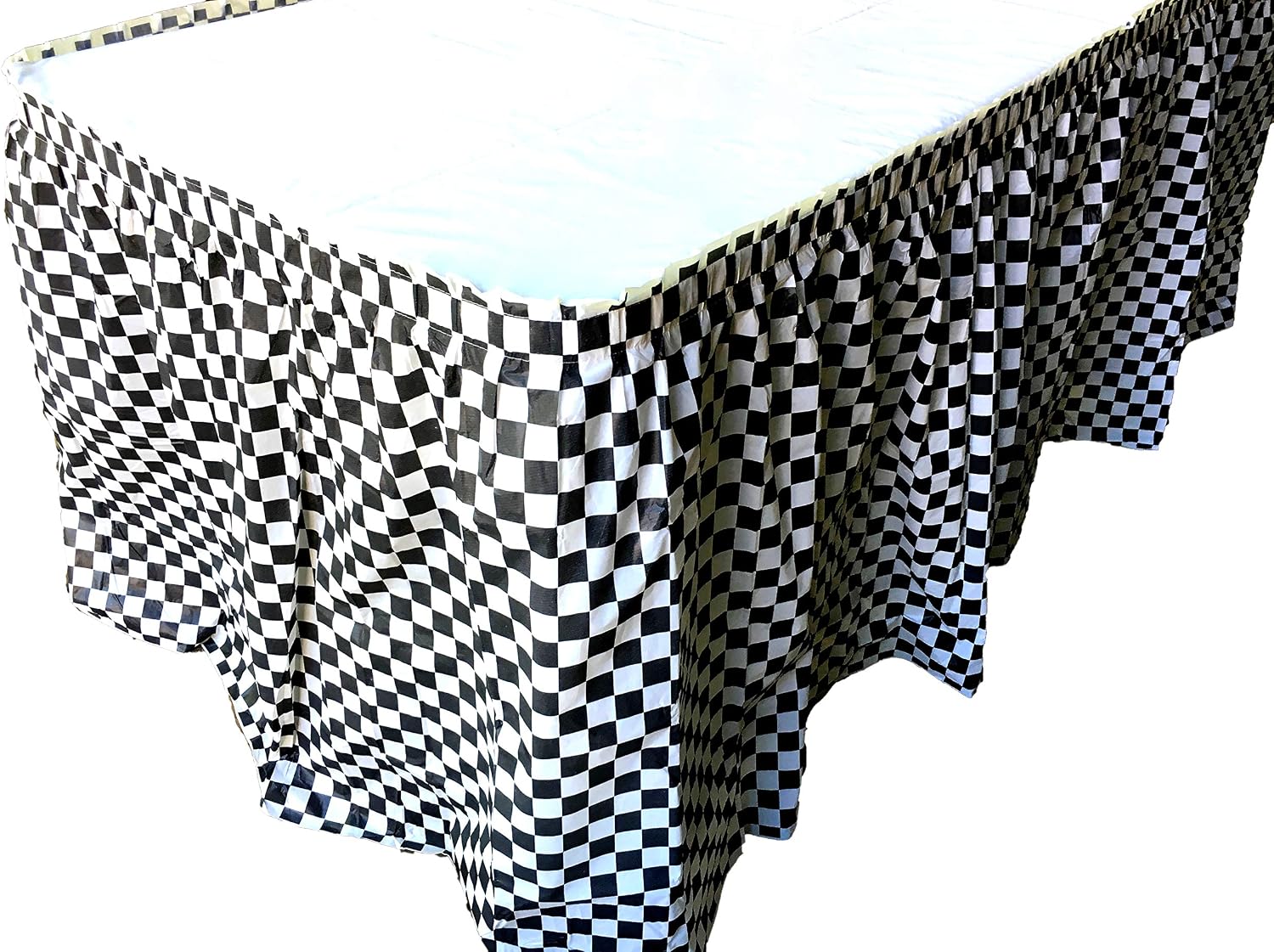 Playscene Plastic Black & White Checkered Flag Pleated Table Skirt Party Decoration (Checkered Black & White, 2)