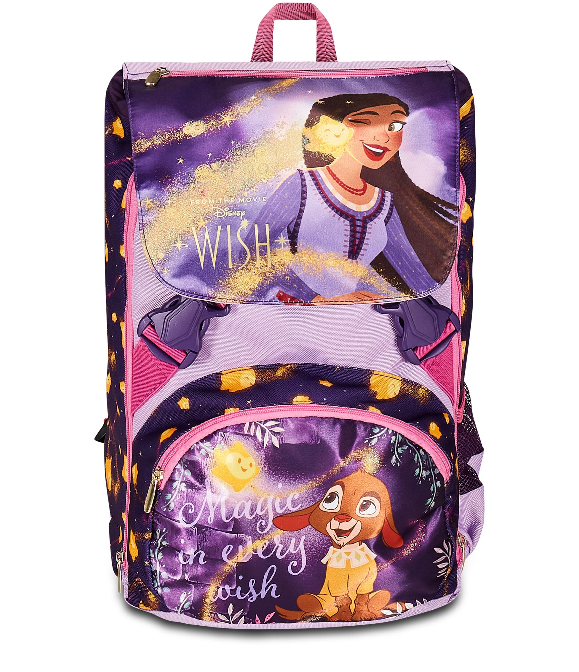 Seven Expandable School Backpack – Wish Strong Heart, Bright Spirit, Lilac – Double Compartment Backpack with Zip and Bottle Pocket, Girl Backpack – Princesses Disney, Multi-Coloured, Expandable