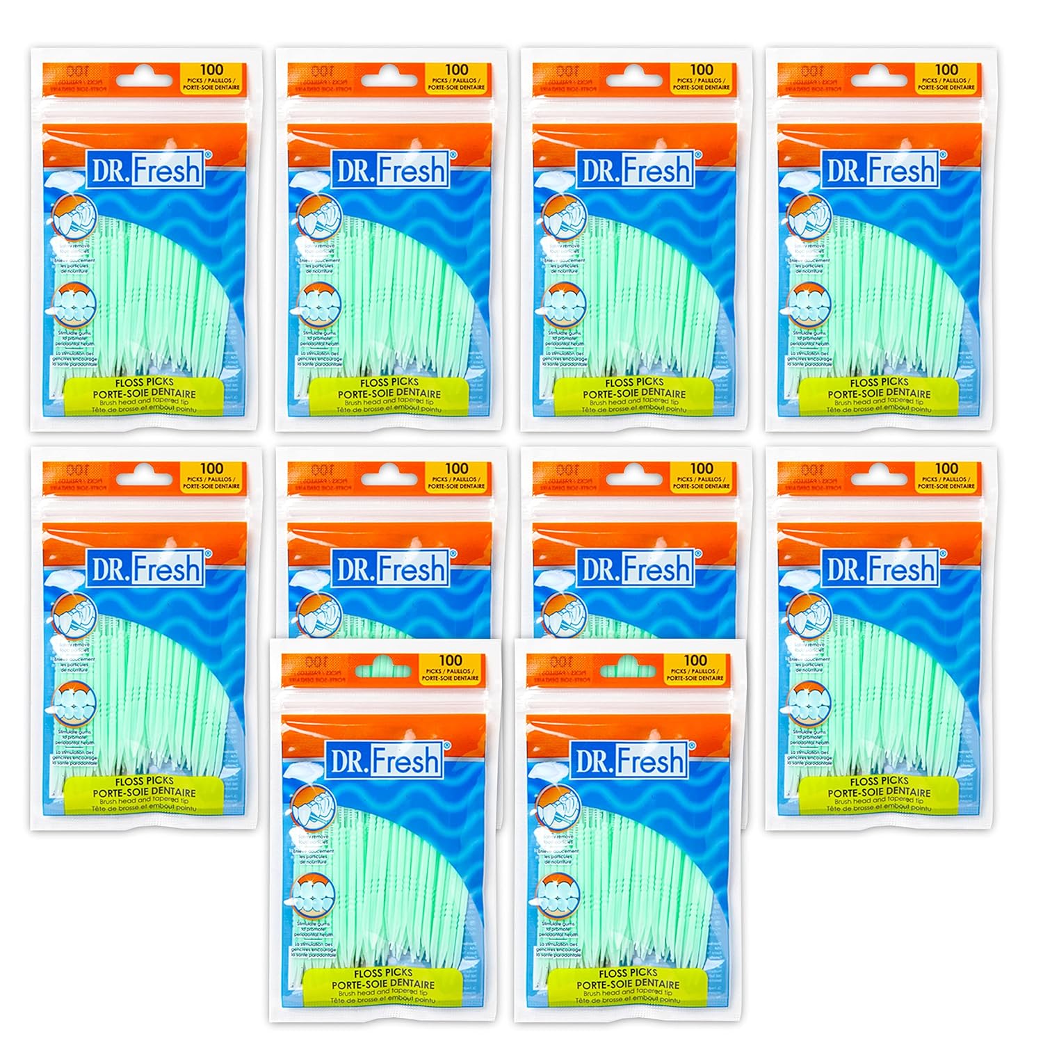 10 pk 100 ct each Soft Bristle Dental Floss Picks Interdental Brush Toothpicks Flexible Deep Clean