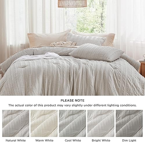 Miniatura 7 de Bedsure Juego de edredón bohemio tamaño matrimonial, juego de edredón copetudo, juego de cama de 3 piezas con bordado de estilo rústico y chic de