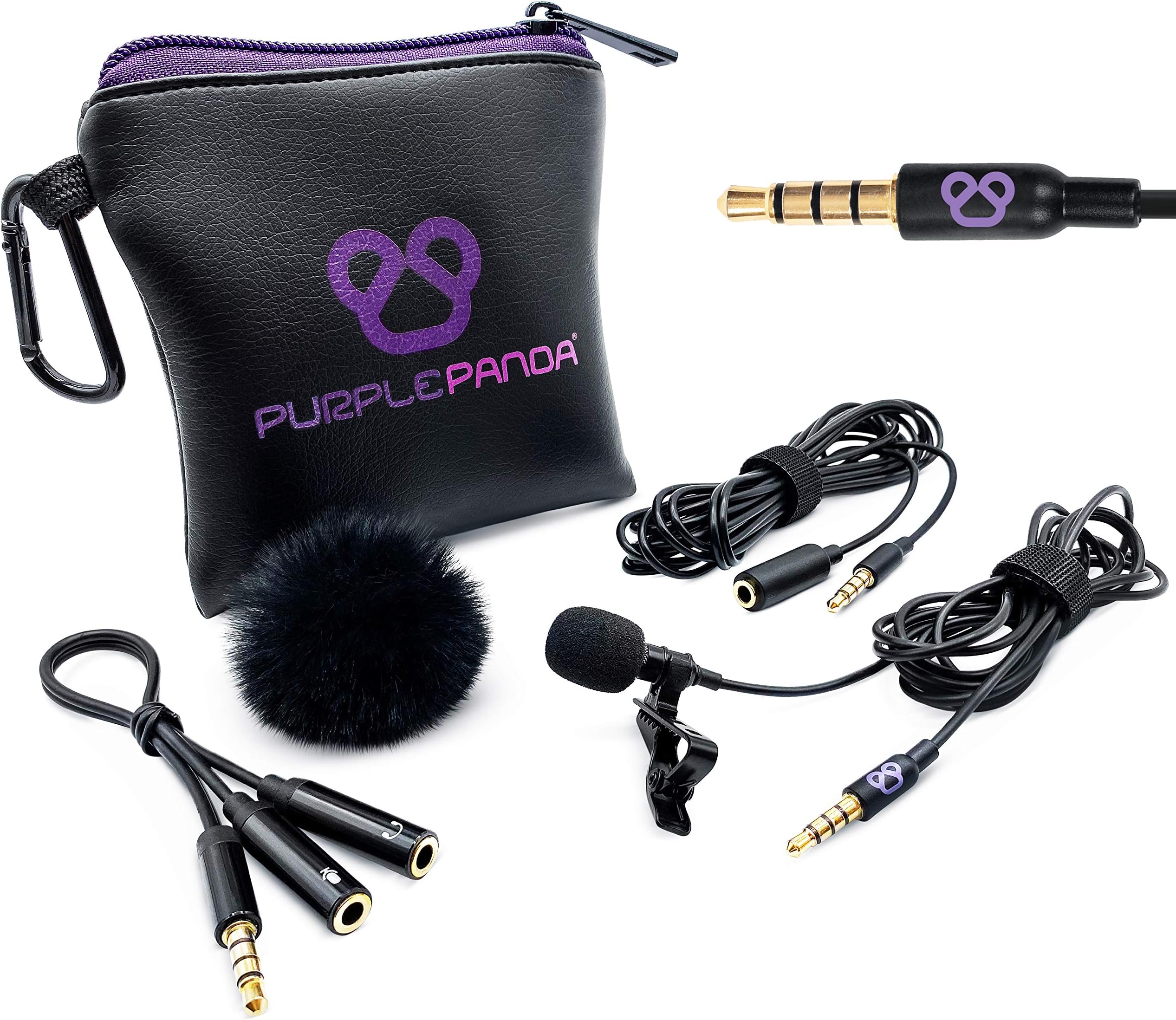 Purple Panda Smartphone Lavalier Lapel Microphone with 3.5mm Plug - Omnidirectional Condenser Clip On Lav Mic Kit - Compatible with iPhone, Android, Samsung, iPad, Tablets - Skype/Zoom, Video Calls