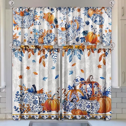 Breling 3 Pcs Fall Blue and White Porcelain Pumpkin Kitchen