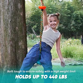 TURFEE Climbing Rope Tree Kids Swing with Platforms and Disc Swings Seat,Outdoor Indoor Backyard Playground Swingset Accessories Single Disk 6 Ft Outdoor Climbing Rope,Carabiner &4 Ft Tree Strap
