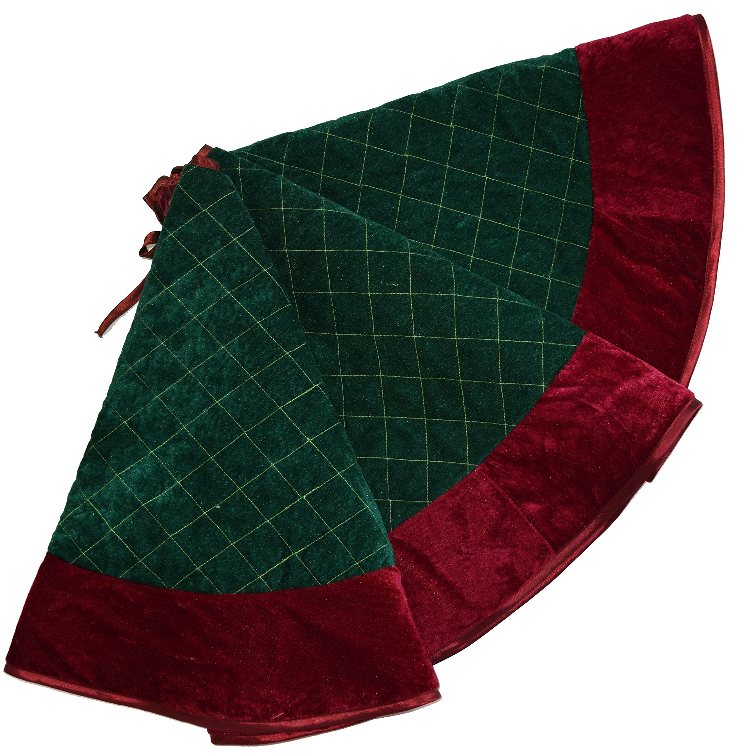 SORRENTO green velvet diamond quilted embroidery decoration skirt with red border decoration Christmas tree skirt 36inch