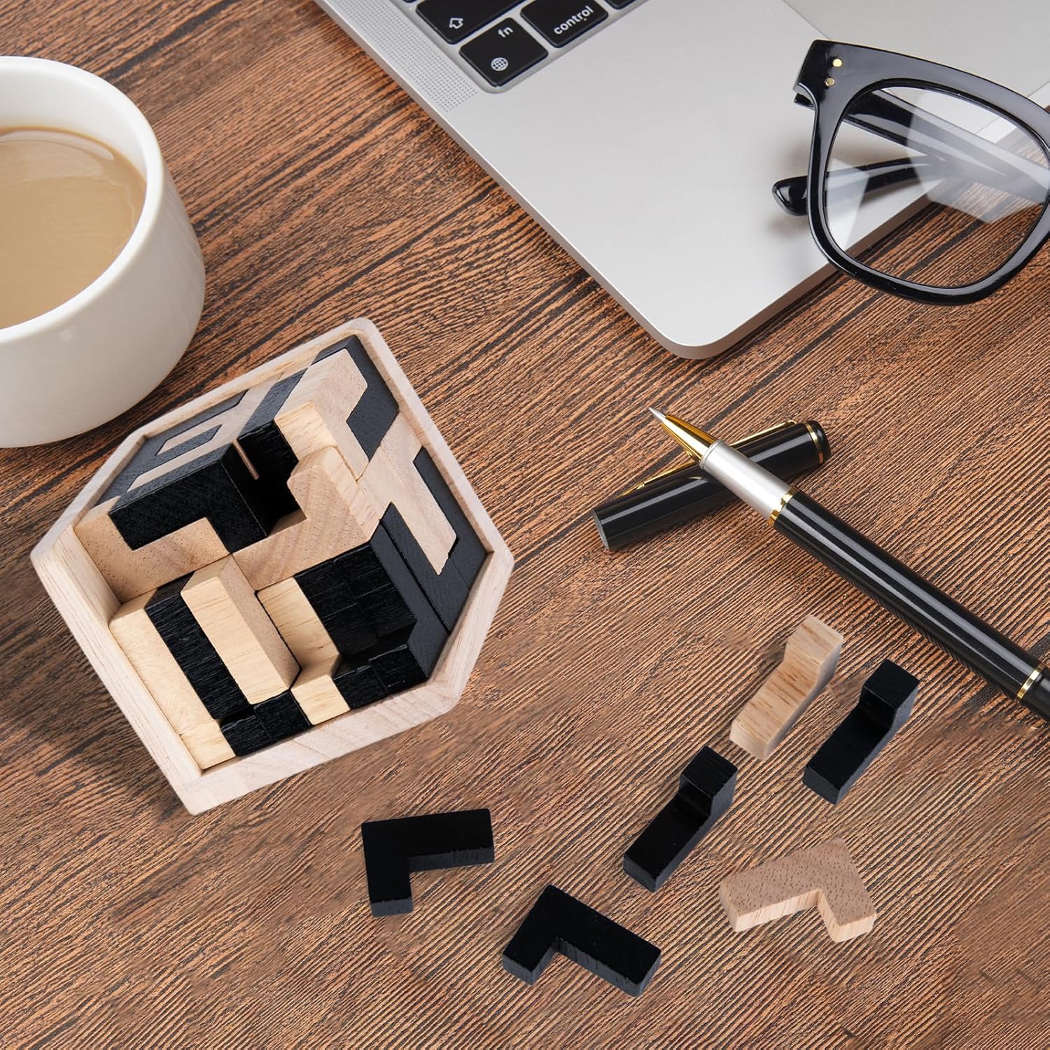 Wooden Russian Blocks Puzzle, Brain Teaser for Adults, 3D Intelligence Toy, Desk Toy for Adults and Kids, 54 Pieces (L-Shape)