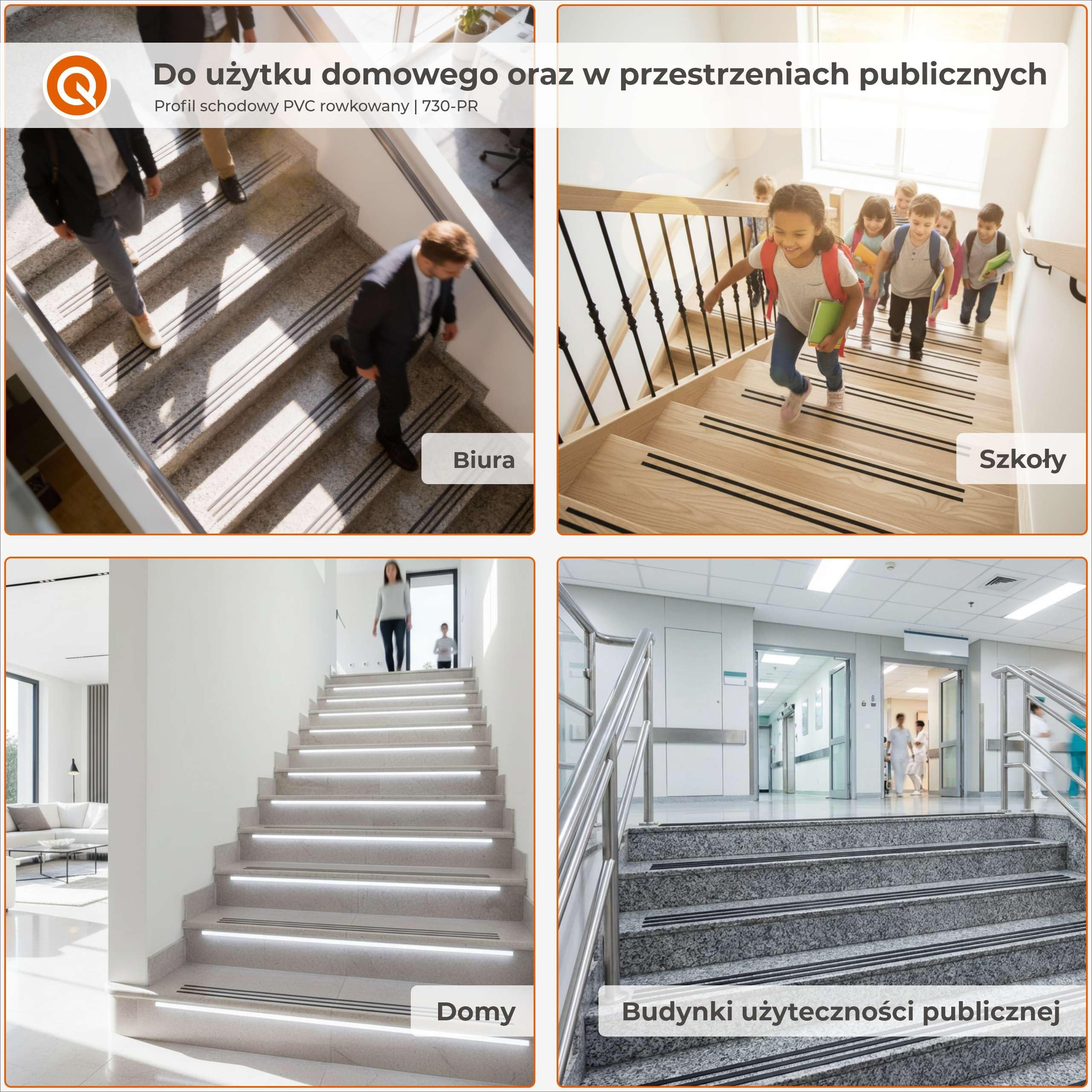 Quest profil schodowy PVC rowkowany antypoślizgowy – czarno-srebrny, 25 mb