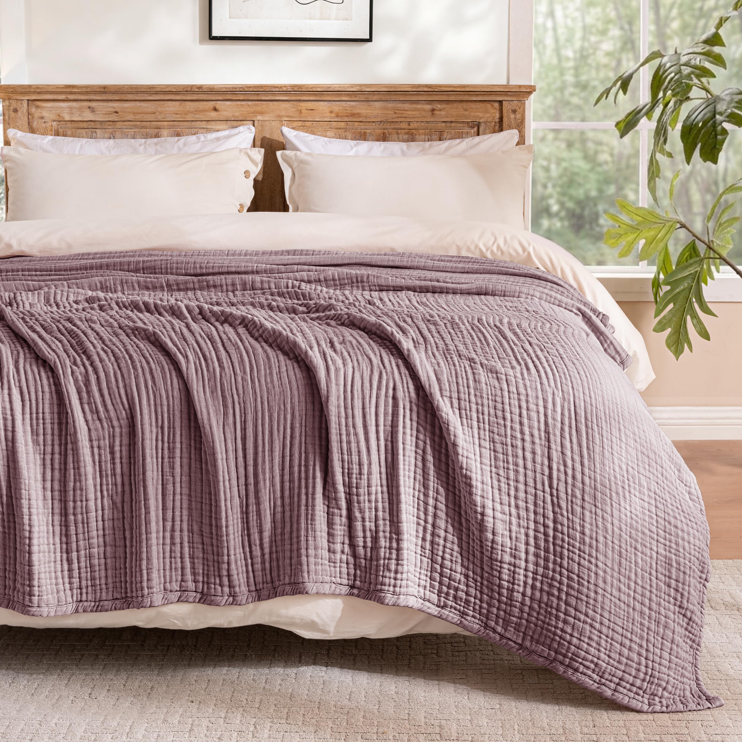 Exclusivo Mezcla Coperta in Mussola 100% Cotone, 6 Strati, Viola Prugna