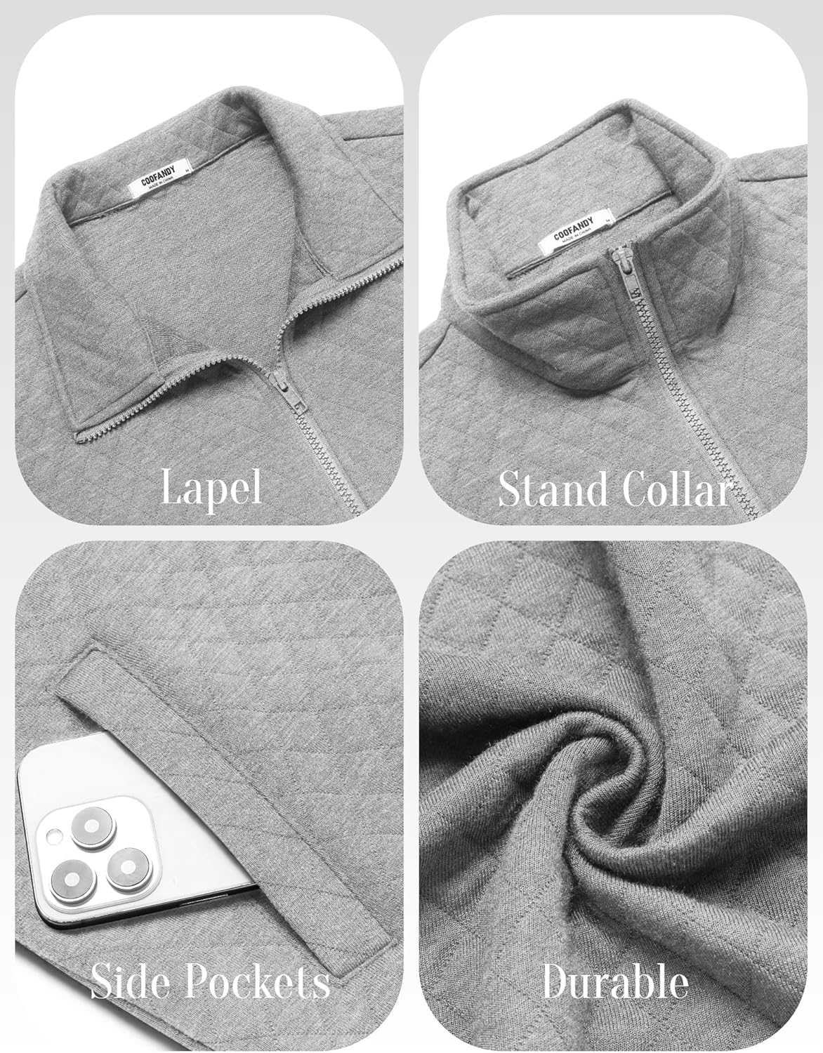 COOFANDY Mens Zip Up Sweatshirt Mock Neck Quilted Jacket Casual Lightweight Sweater Jackets with Pocket - Image 6