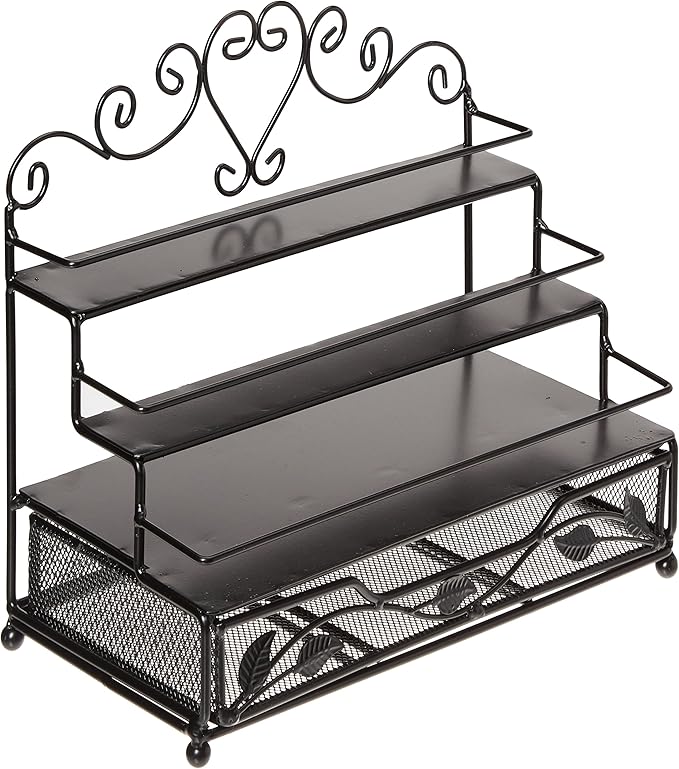 MyGift 3 Tier Black Metal Heart Scrollwork Design Cosmetic