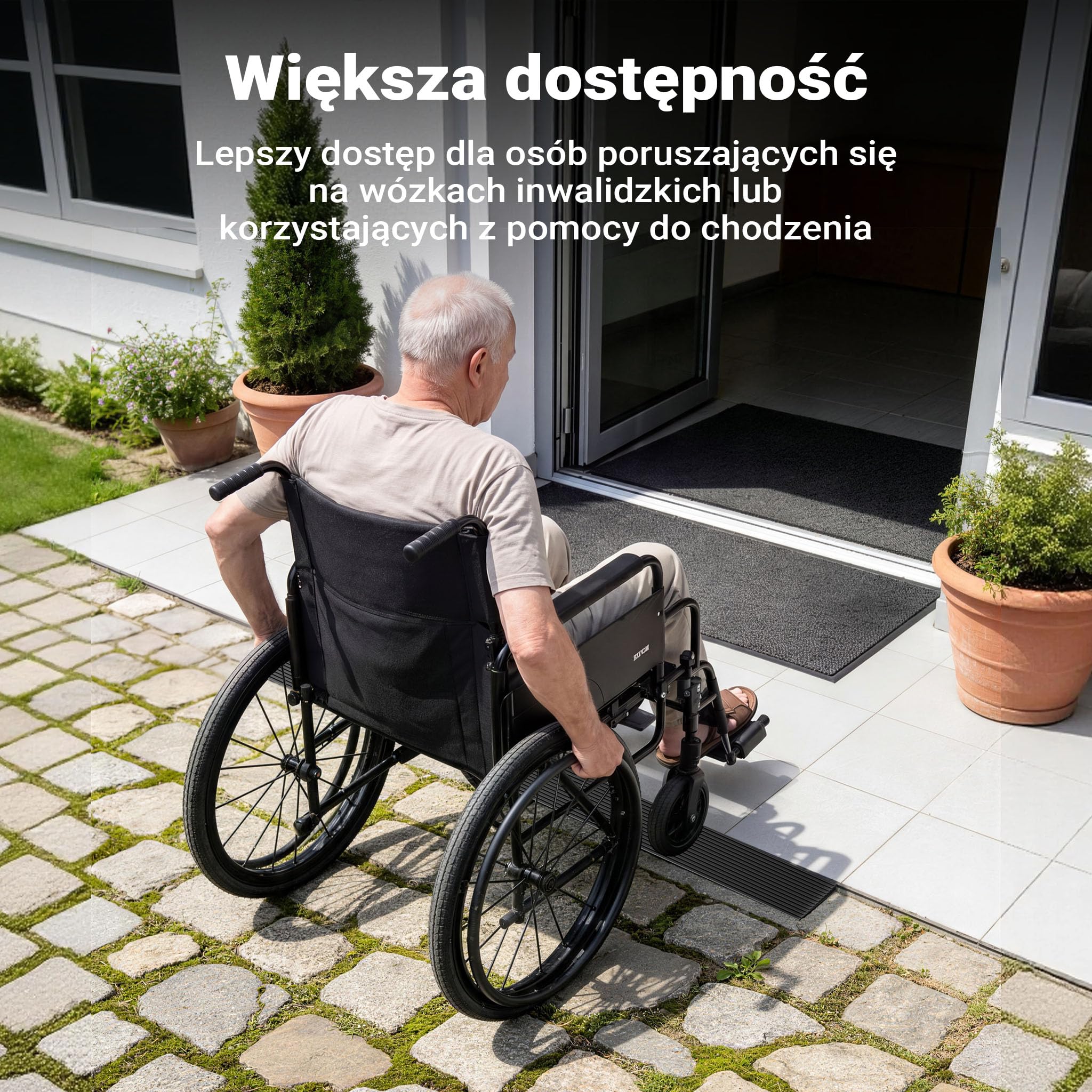 Wiltec Rampa progowa o wymiarach 8 x 80 x 900 mm, z solidnej gumy i antypoślizgową powierzchnią, dla wózków dziecięcych i inwalidzkich