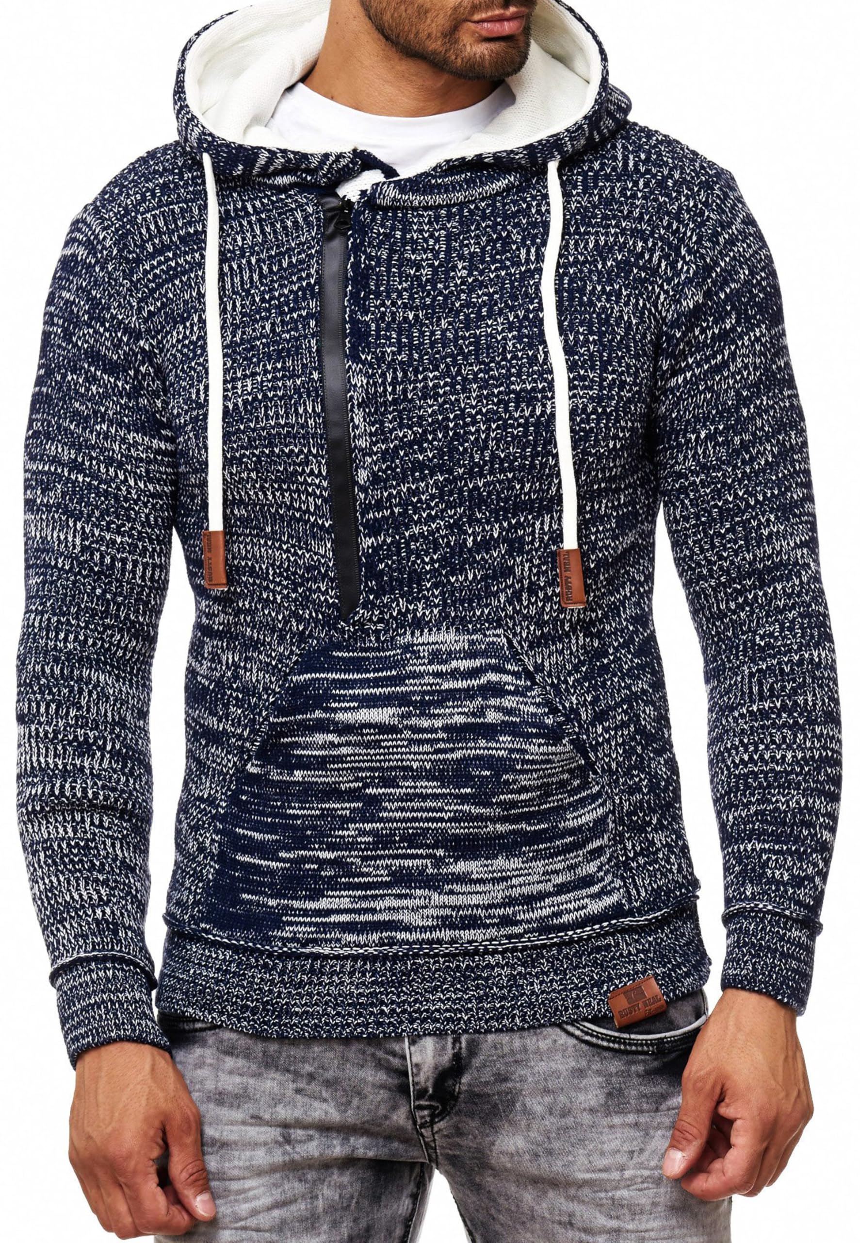 Subliminal Mode Pull Homme en Maille à Capuche Col Zippé - Style Basique - Pull Grosse Maille - Pull Over Tricoté Hiver Manches Longues - Idée Cadeau BX277