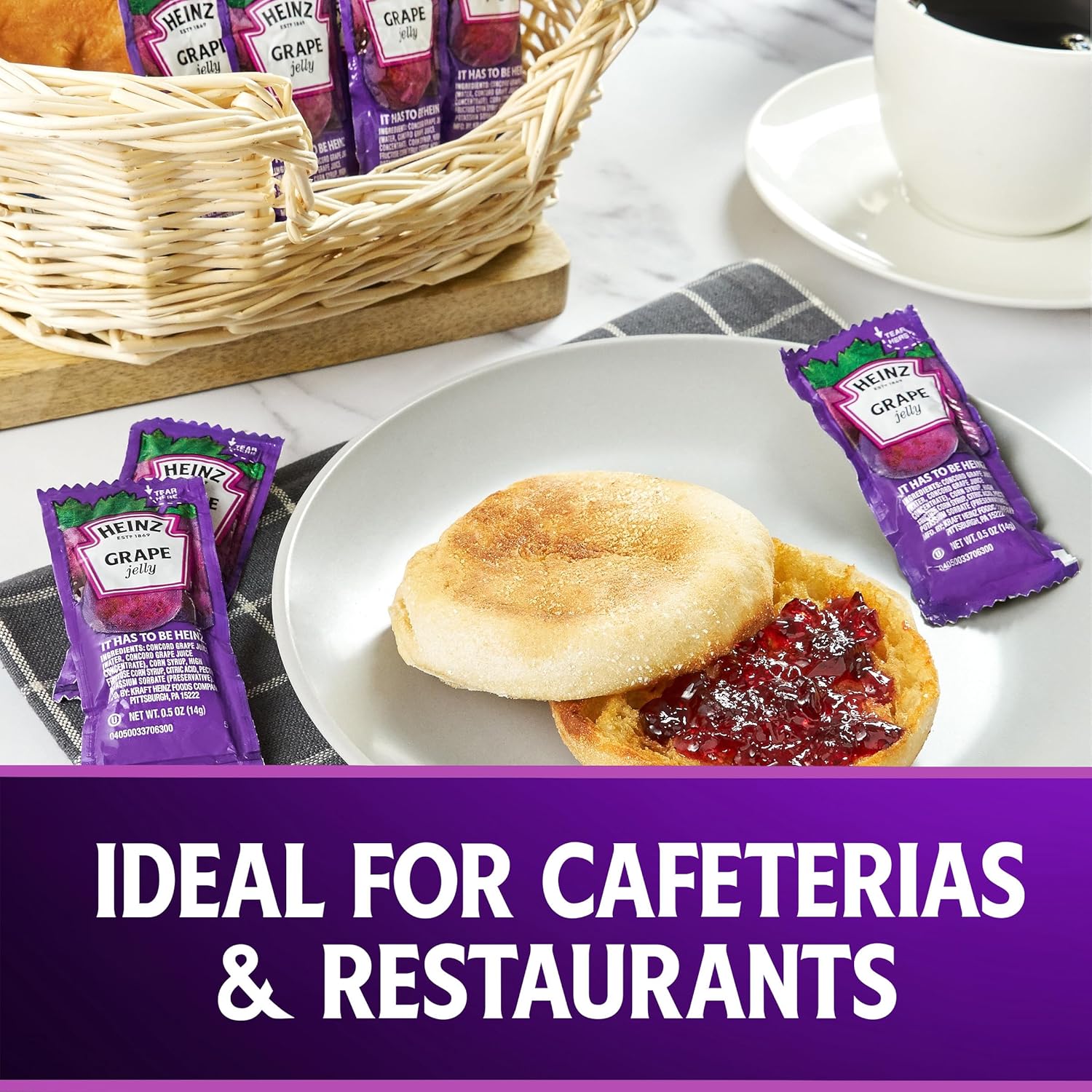 Heinz Grape Jelly Single Serve Packet (0.5 oz Packets, Pack of 200)