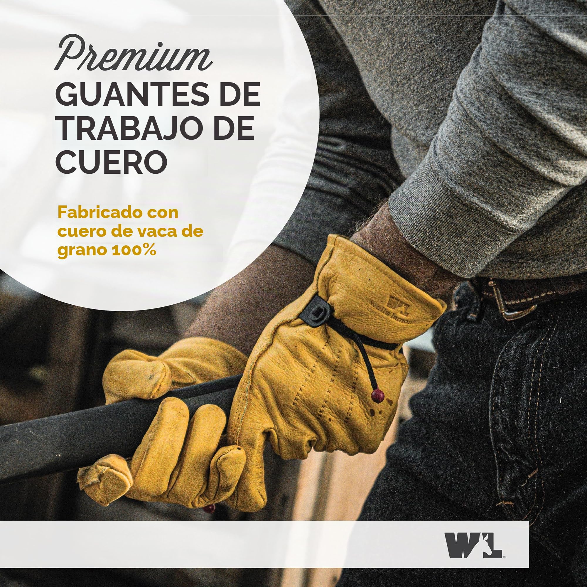 Wells Lamont Guantes de trabajo de cuero para hombre, con cierre de muñeca, bricolaje, construcción de Yardwork, motocicleta grande, Wells Lamont, Saddletan, paquete grande de 1 EE. UU