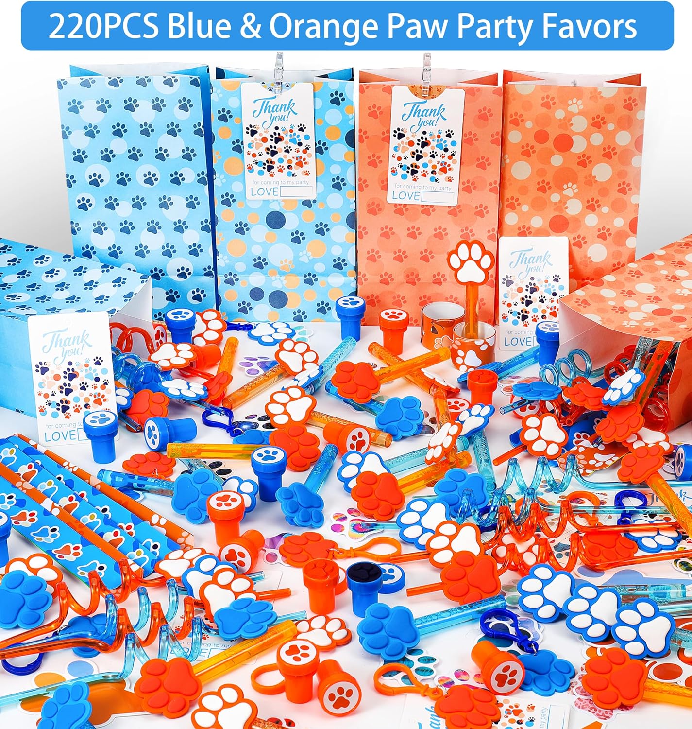 220PCS Blue and Orange Dog Paw Print Party Favors for Kids Theme Birthday Party Favors Decorations Supplies Goodie Bag Stuffer Pinata Filler Birthday Gifts - Image 4