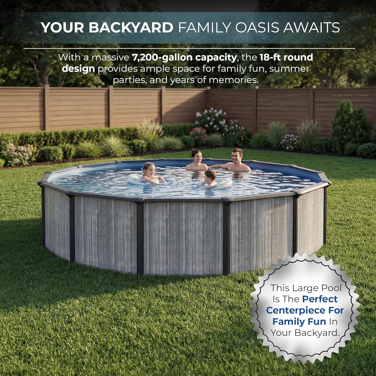 Blue Wave San Pedro 18-ft Round 52-in Deep Hard Sided Steel Frame Above Ground Pool with 6-in Steel Top Seats, 0.5 HP Sand Filter System, Ladder, Skimmer & Liner – 7,200-Gallon Capacity for Family Use