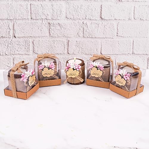 Vista 118 de HTF - Juego de 10 portavelas de madera para decoración de baby shower, regalos de revelación de género, portavelas de madera para baby shower Marrón