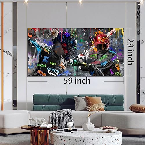 Miniatura 77 de JKWALL77 Arte de pared de graffiti – Decoración de pared de arte abstracto grande – Arte de pared en lienzo para sala de estar, listo para colgar