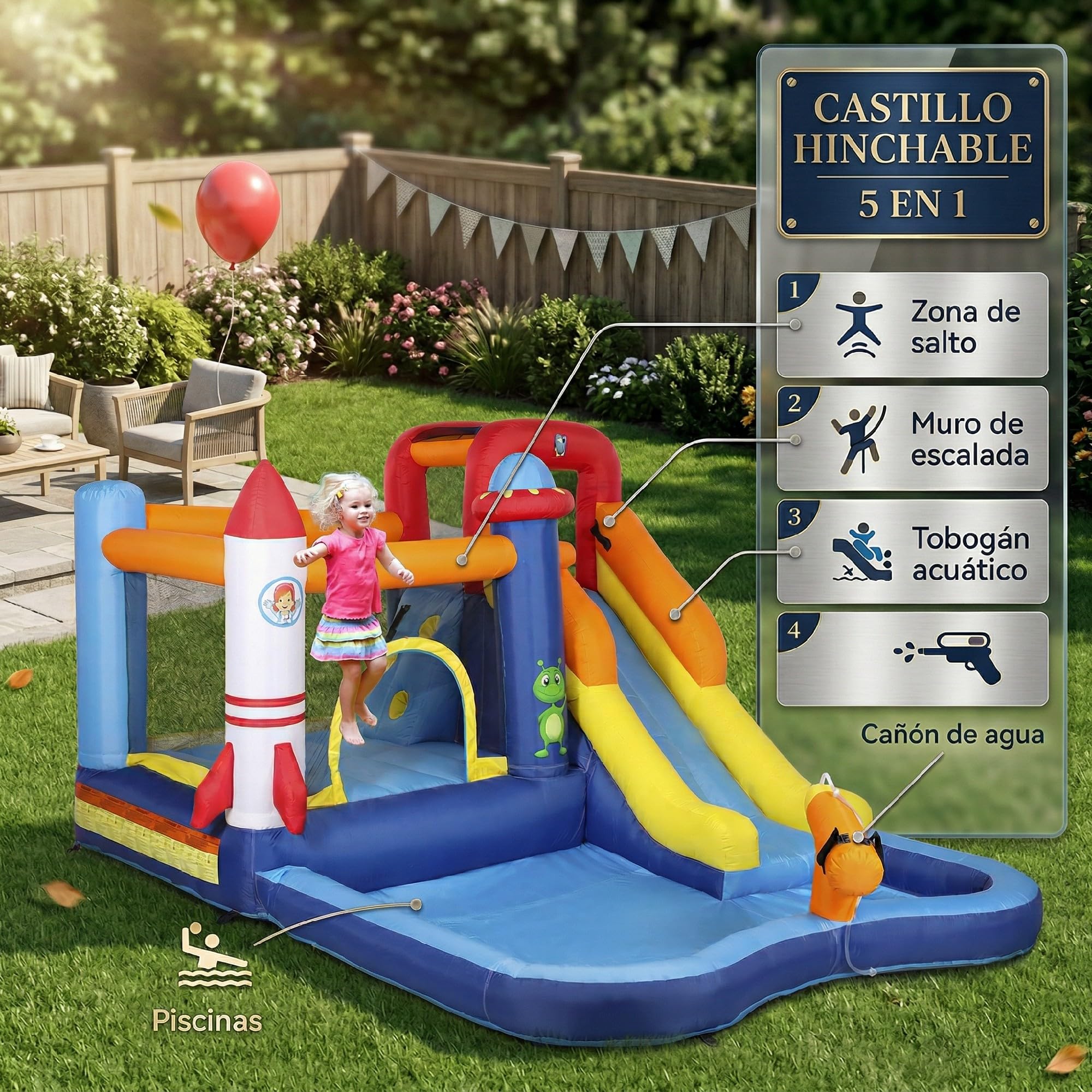 AIYAPLAY Castillo Hinchable Acuático con Soplador 5 en 1 360x250x195cm