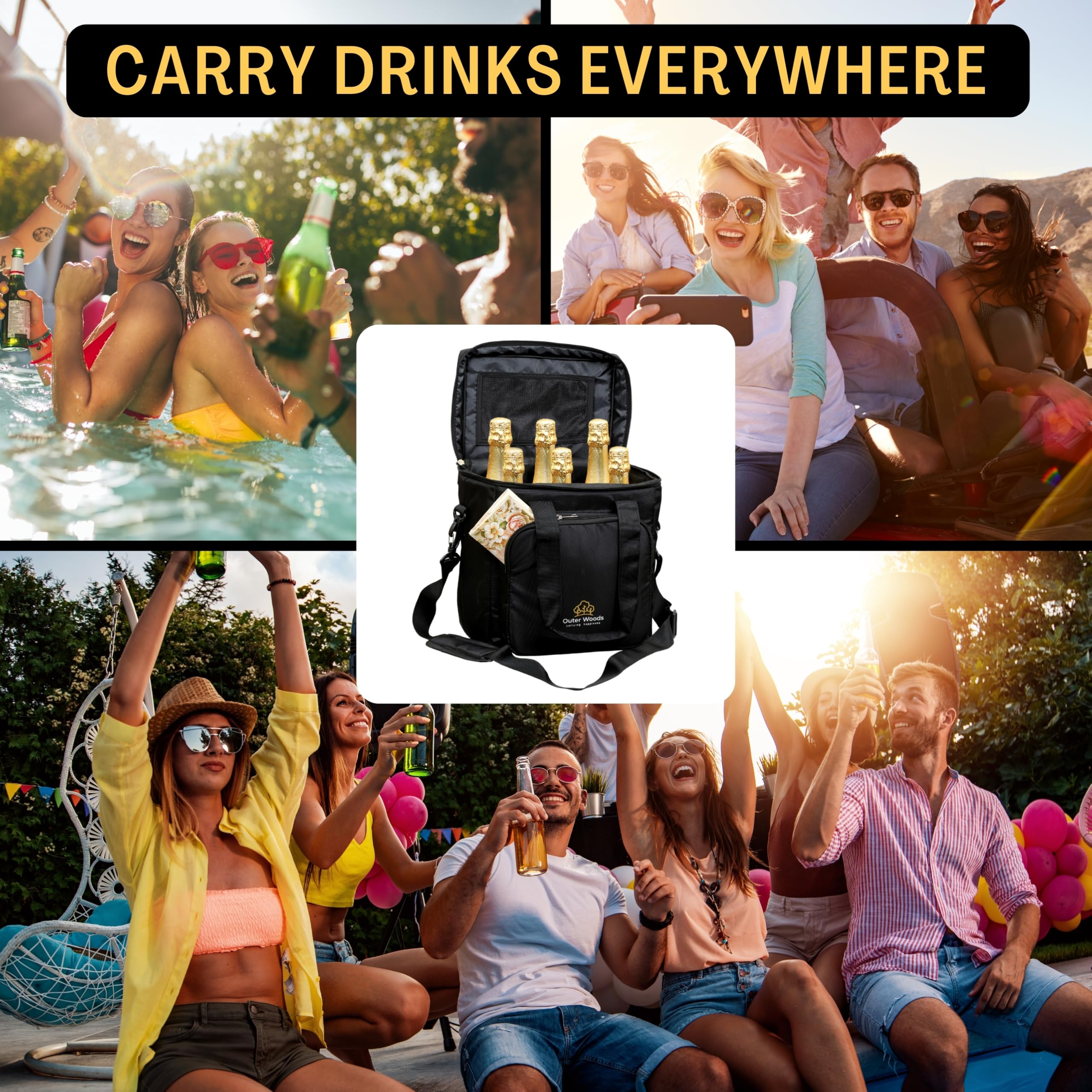 Bolsa térmica aislada para 6 botellas con paquetes de gel de hielo, portador de vino y cerveza, se adapta a 6 botellas de tamaño completo