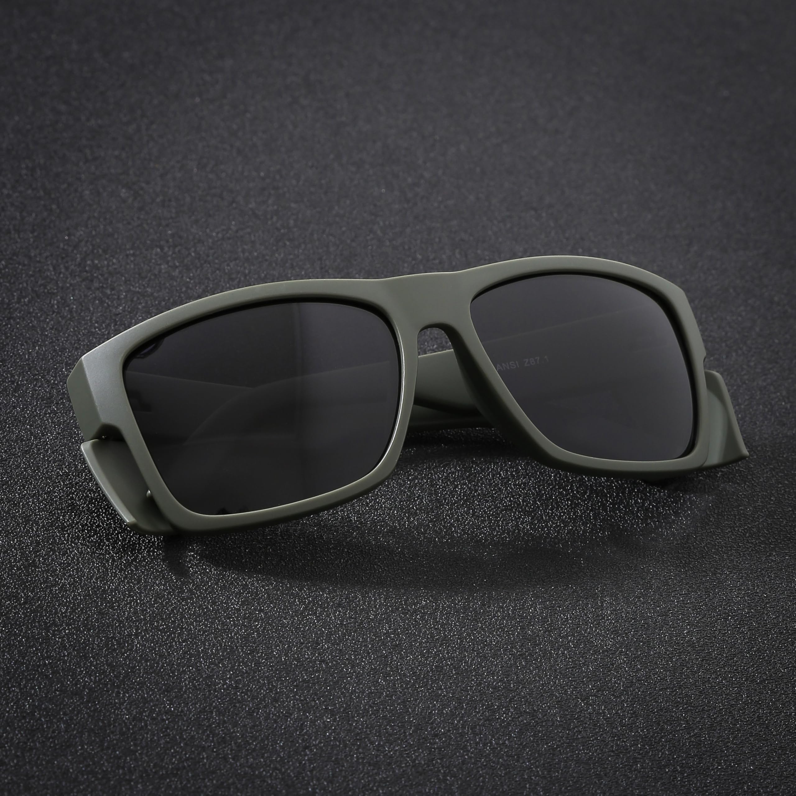 Lunettes de soleil de sécurité pour homme, noir mat, verres polarisés, conformes aux normes ANSI Z87+, protection UV, Vert fumé