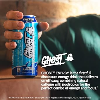 GHOST Energy Drink, Zero Sugars, 12-Pack, Blue Raspberry, 16oz