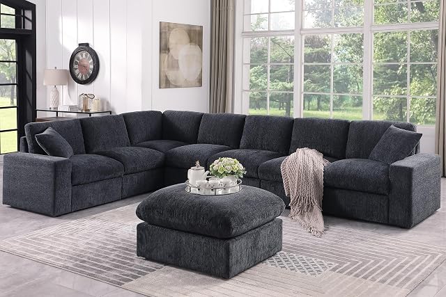 Ball Cast 146 Oversized Modular L-Shaped Sectional Sofa Large Chenille Upholstered Couch 8 Seat with Movable Ottoman 2