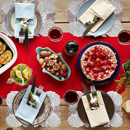 Miniatura 7 de Whaline 4 manteles individuales bordados de calabaza de otoño, cosecha de Acción de Gracias, otoño, calabaza blanca, hoja de arce, tapete de mesa