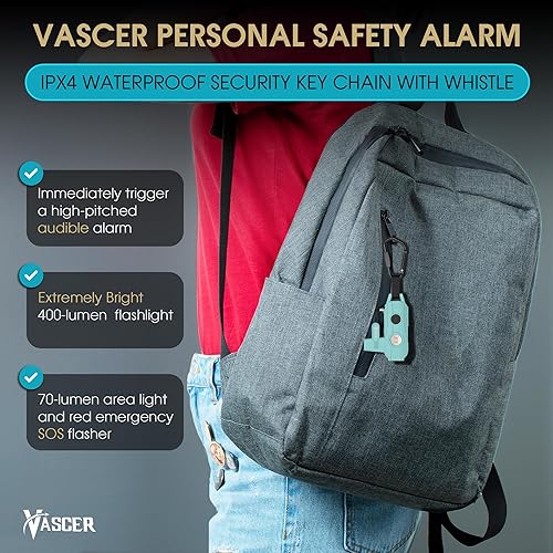 Miniatura 4 de Llavero de seguridad con alarma para mujer, linterna recargable de emergencia de 400 lúmenes, luz lateral de 70 lúmenes, alarmas personales para