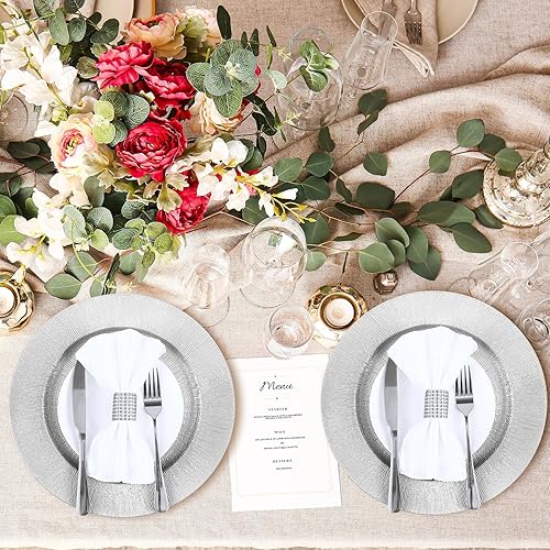 Miniatura 5 de Tanlade 50 platos de carga a granel, platos de carga redondos de 13 pulgadas, de plástico, para bodas, cenas, elegantes platos reutilizables para