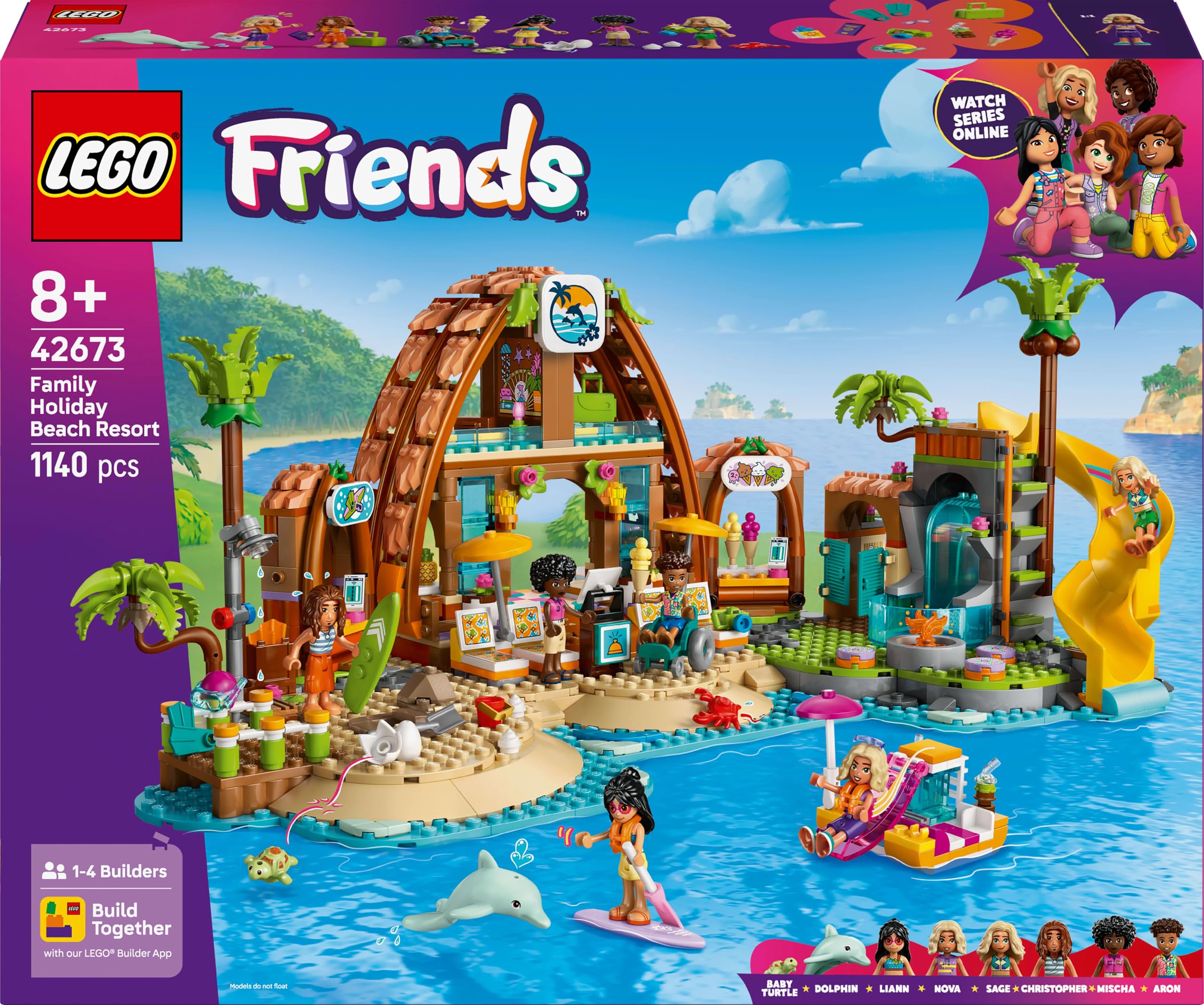 LEGO Friends Rodzinne wakacje na plaży 42673 | Plażowa scenka, zestaw wakacyjny, prezent dla dziewczynki i chłopca 8+, 1140 elementów