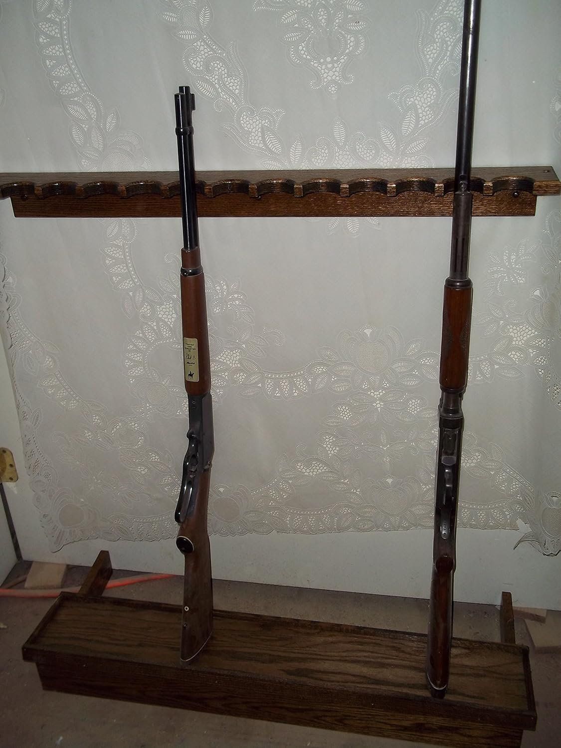 Handmade Beauty Closet Gun Rack with Butt Rest - Red Oak - Walnut Finish - Holds 12 Rifles or Shotguns - 36 Inch Wide