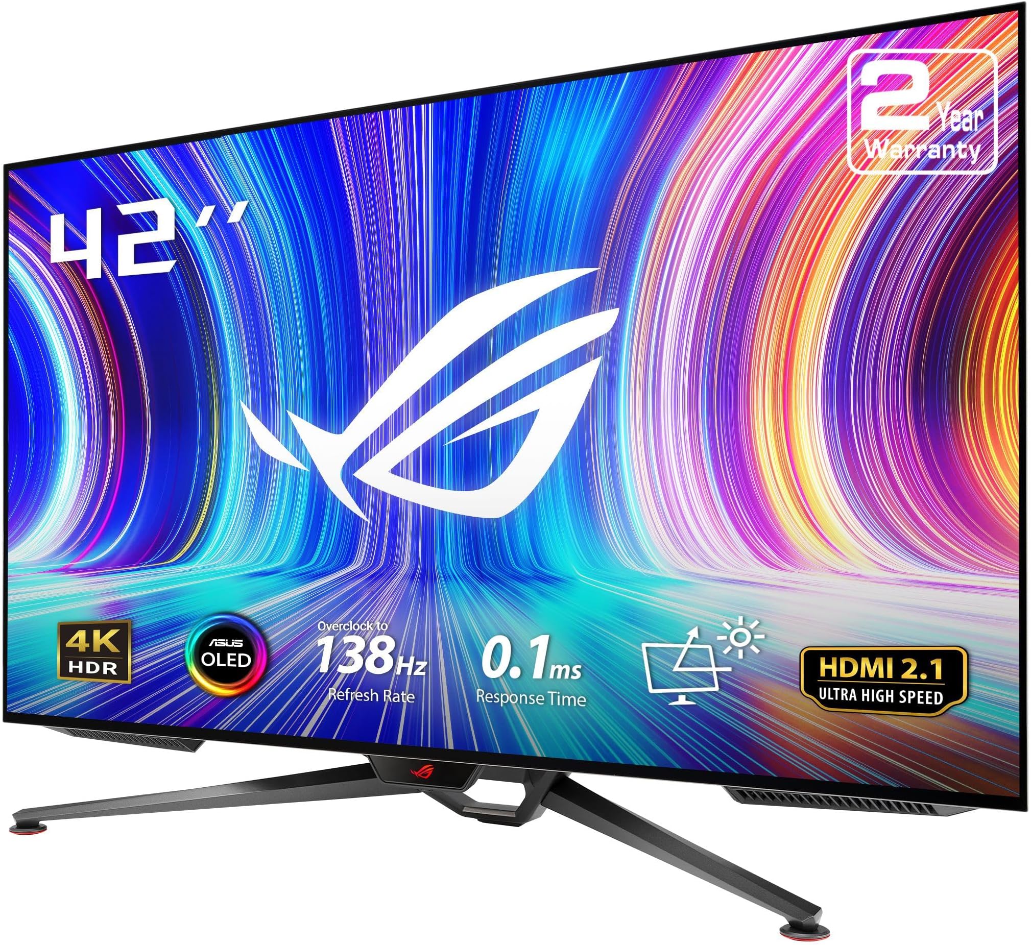 ASUS ROG Swift 41.5” 4K OLED Gaming Monitor (PG42UQ) - UHD (3840 x 2160), 138Hz, 0.1ms, HDMI2.1, True 10 bit, DCI-P3 98%, G-SYNC Compatible, DisplayPort, USB, Console Ready, Remote Control, Anti-Glare